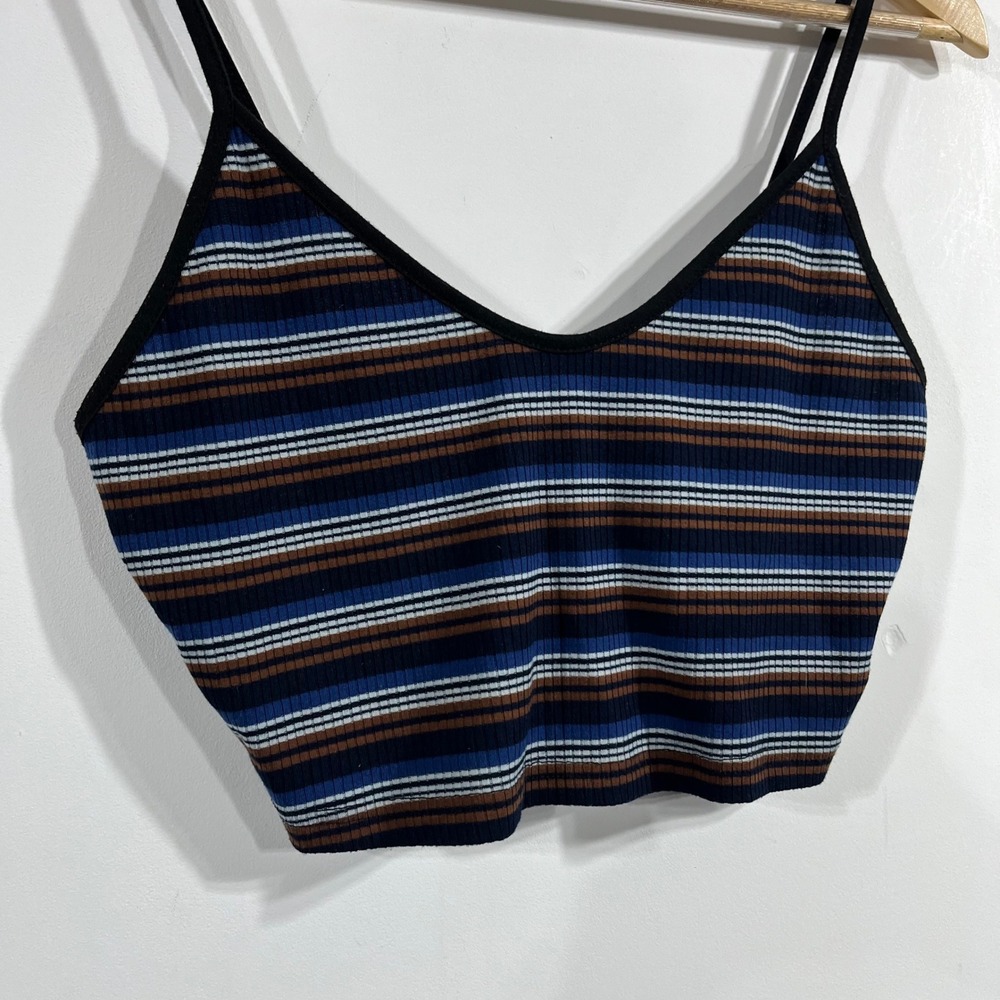Womens Granola Grunge Striped Ribbed Crop Top Medium 90s Y2K Streetwear Boho - Picture 2 of 9